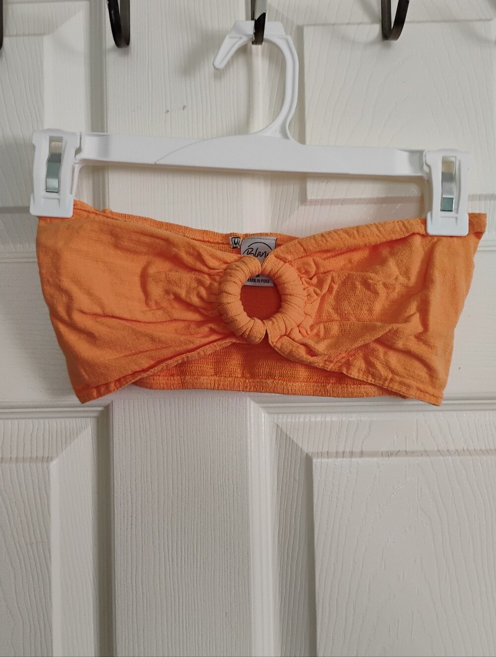 Blanco by Nature Coco Crop Top Orange Tube Top Bandeau Style Wooden Ring Size M